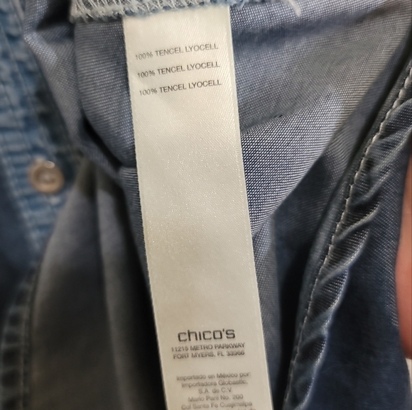 Chico's 2-tone Chambray Button Up Shirt Tencel Lyocell 3 16-18 - Picture 5 of 5
